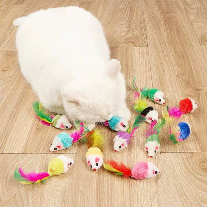 10/20/50Pcs Cat Feather Mouse Toys Simulation Plush Mouse Cat Teasing Toys Indoor Training Toy for Kitten Mice Fun Chew Toys