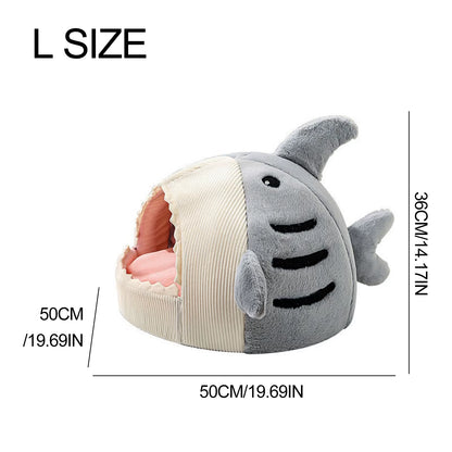 Shark-Shaped Cat Cave Bed Comfortable Kennel Kitten Bed Semi-Closed Hideout House for Cats Small Dogs