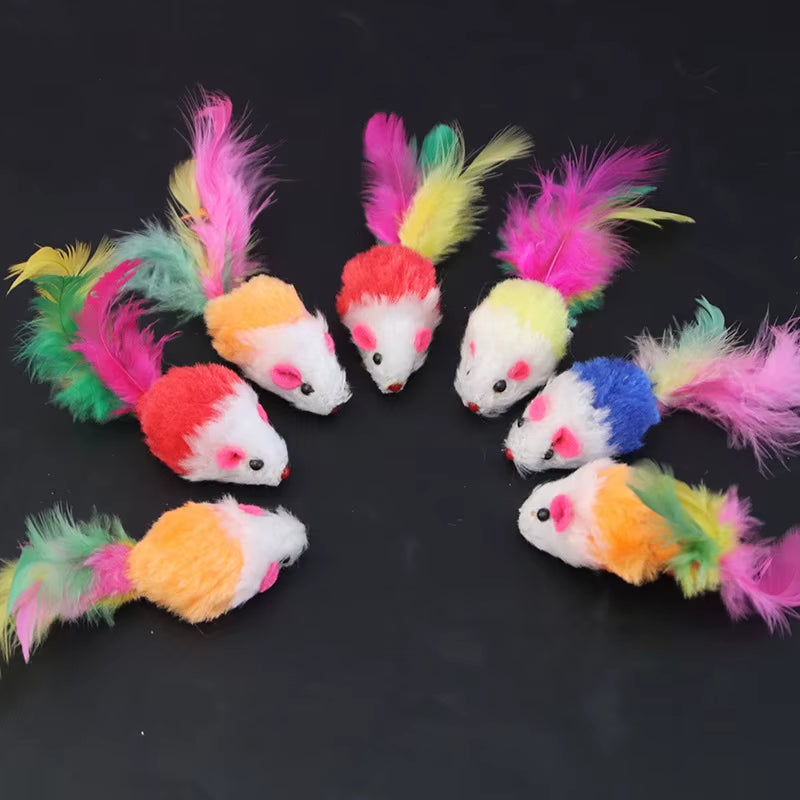 10/20/50Pcs Cat Feather Mouse Toys Simulation Plush Mouse Cat Teasing Toys Indoor Training Toy for Kitten Mice Fun Chew Toys