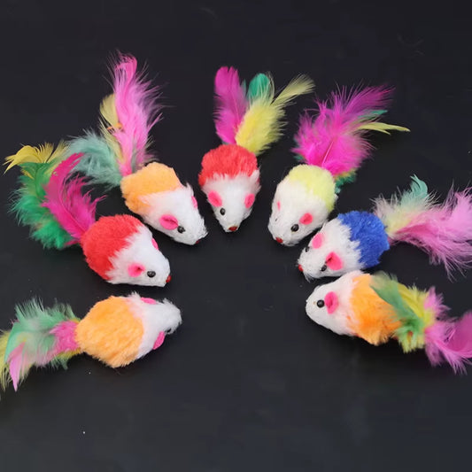10/20/50Pcs Cat Feather Mouse Toys Simulation Plush Mouse Cat Teasing Toys Indoor Training Toy for Kitten Mice Fun Chew Toys