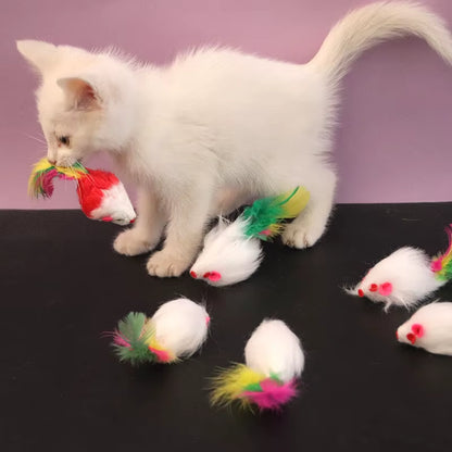 10/20/50Pcs Cat Feather Mouse Toys Simulation Plush Mouse Cat Teasing Toys Indoor Training Toy for Kitten Mice Fun Chew Toys