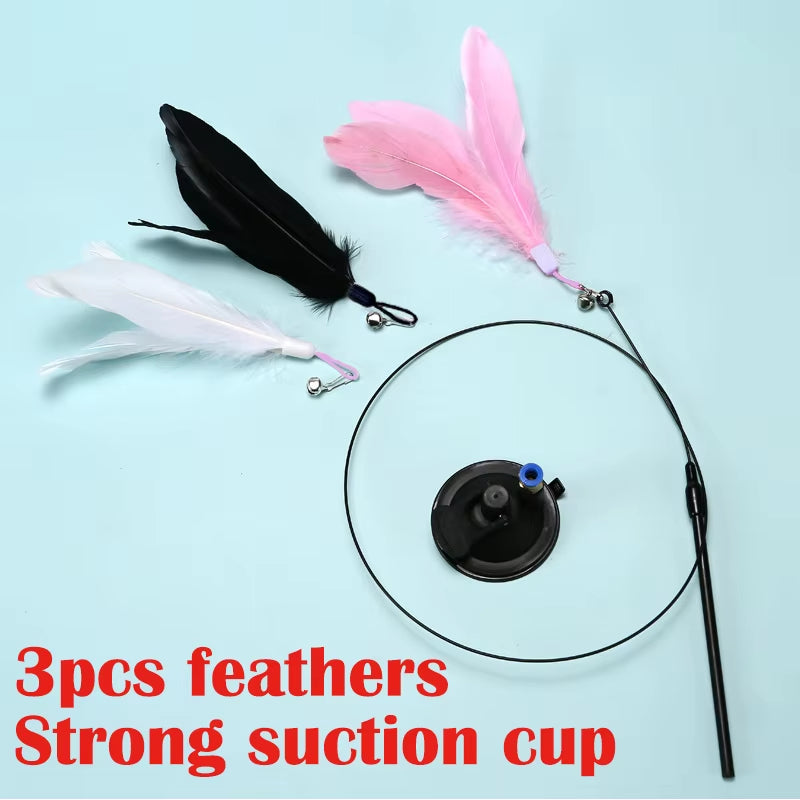 Interactive Cat Toy Handfree Cat Stick Kitten Playing Teaser Wand Toy Suction Cup Feather Wand Pet Supplies Simulation Feather