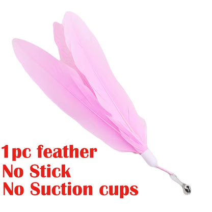 Interactive Cat Toy Handfree Cat Stick Kitten Playing Teaser Wand Toy Suction Cup Feather Wand Pet Supplies Simulation Feather