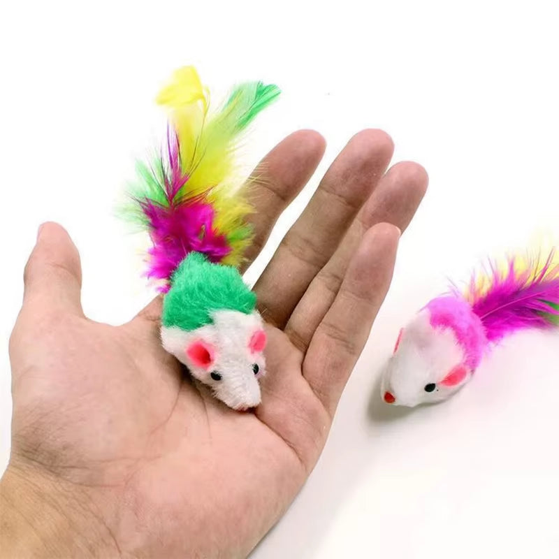 10/20/50Pcs Cat Feather Mouse Toys Simulation Plush Mouse Cat Teasing Toys Indoor Training Toy for Kitten Mice Fun Chew Toys