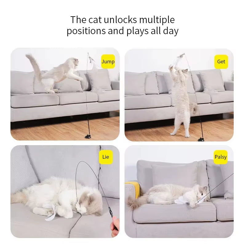 Interactive Cat Toy Handfree Cat Stick Kitten Playing Teaser Wand Toy Suction Cup Feather Wand Pet Supplies Simulation Feather