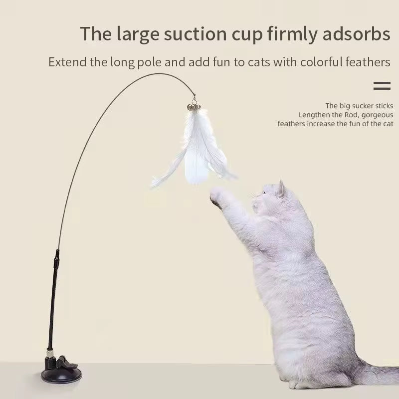 Interactive Cat Toy Handfree Cat Stick Kitten Playing Teaser Wand Toy Suction Cup Feather Wand Pet Supplies Simulation Feather