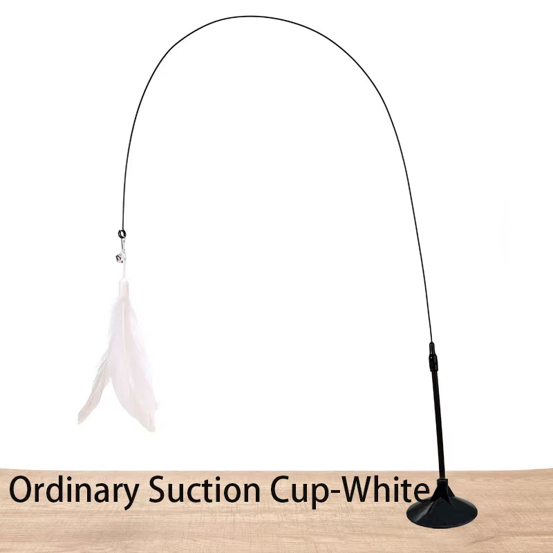 Interactive Cat Toy Handfree Cat Stick Kitten Playing Teaser Wand Toy Suction Cup Feather Wand Pet Supplies Simulation Feather