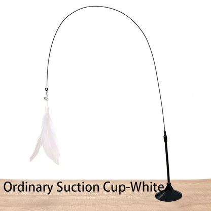 Interactive Cat Toy Handfree Cat Stick Kitten Playing Teaser Wand Toy Suction Cup Feather Wand Pet Supplies Simulation Feather