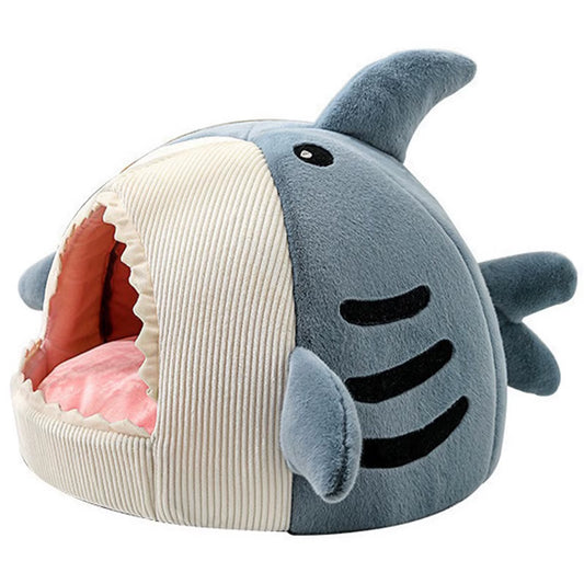 Shark-Shaped Cat Cave Bed Comfortable Kennel Kitten Bed Semi-Closed Hideout House for Cats Small Dogs