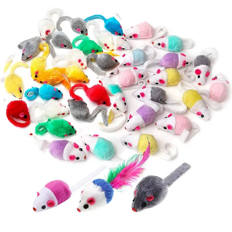10/20/50Pcs Cat Feather Mouse Toys Simulation Plush Mouse Cat Teasing Toys Indoor Training Toy for Kitten Mice Fun Chew Toys