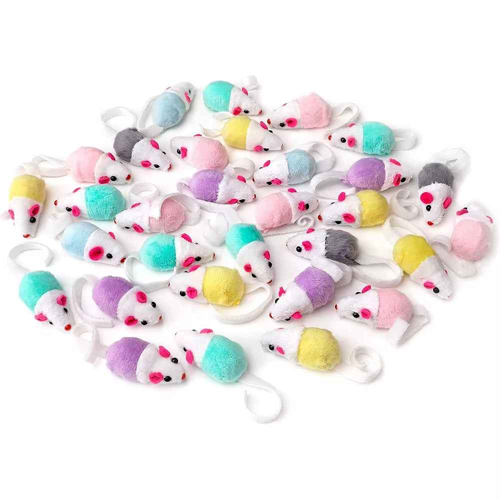 10/20/50Pcs Cat Feather Mouse Toys Simulation Plush Mouse Cat Teasing Toys Indoor Training Toy for Kitten Mice Fun Chew Toys