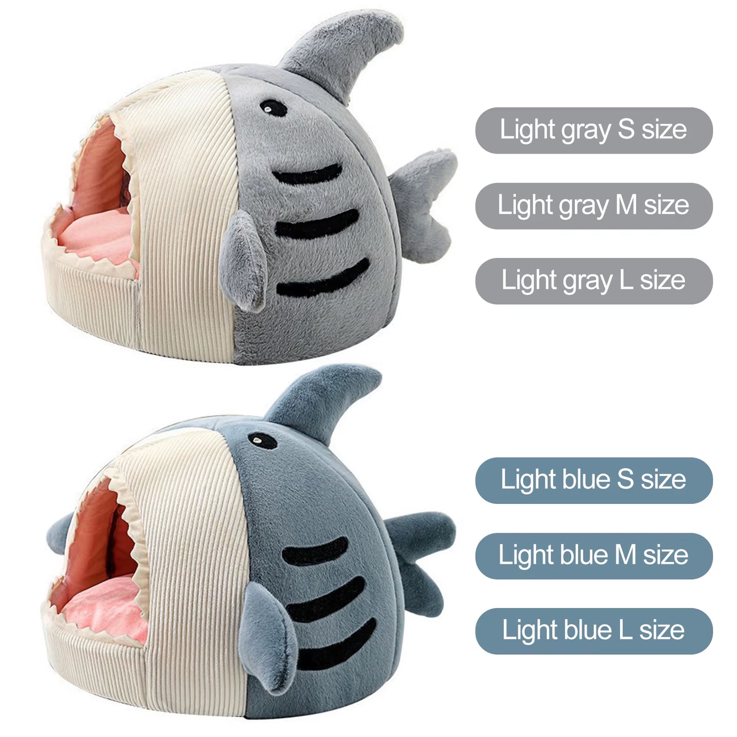 Shark-Shaped Cat Cave Bed Comfortable Kennel Kitten Bed Semi-Closed Hideout House for Cats Small Dogs