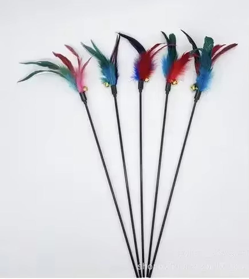 Funny Kitten Cat Teaser Interactive Toy Rod with Bell and Feather Toys for Cats Teaser Interactive Toy Rod Pet Cats Toys Stick