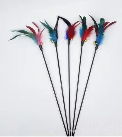 Funny Kitten Cat Teaser Interactive Toy Rod with Bell and Feather Toys for Cats Teaser Interactive Toy Rod Pet Cats Toys Stick